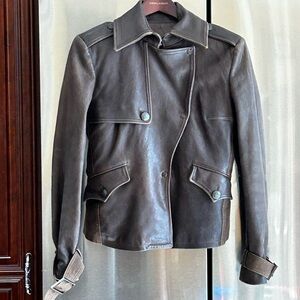 Giorgio Armani Textured Brown Leather Jacket
